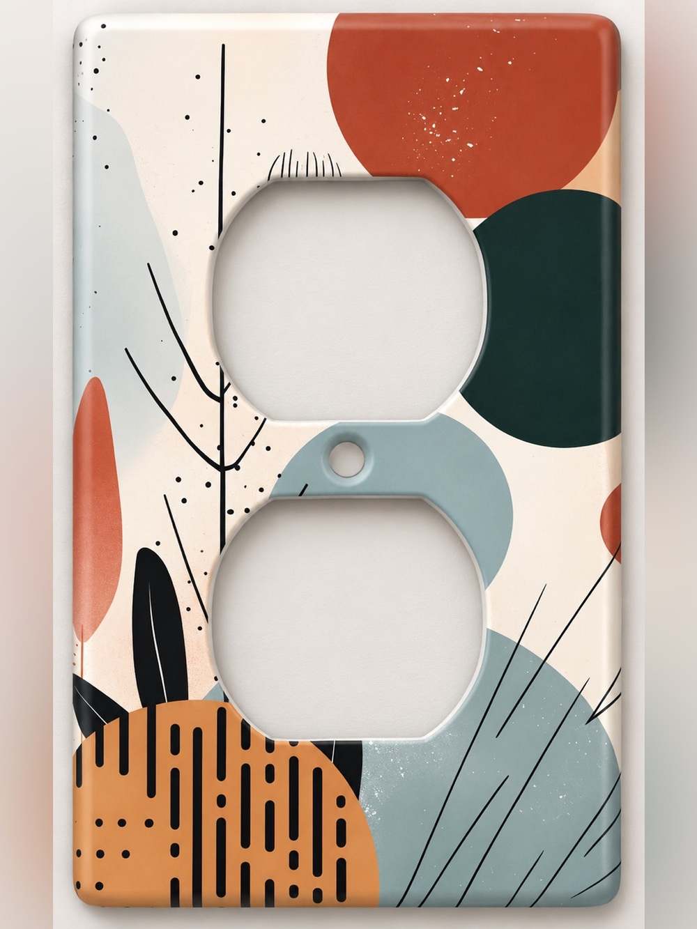 Handmade Mid Century Modern Abstract Duplex Outlet Cover Plate